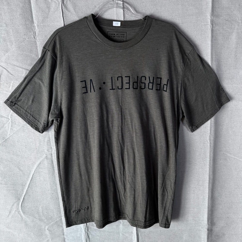 Two Blind Brothers Perspective Graphic Tee Olive Green Braille XXXL T-Shirt